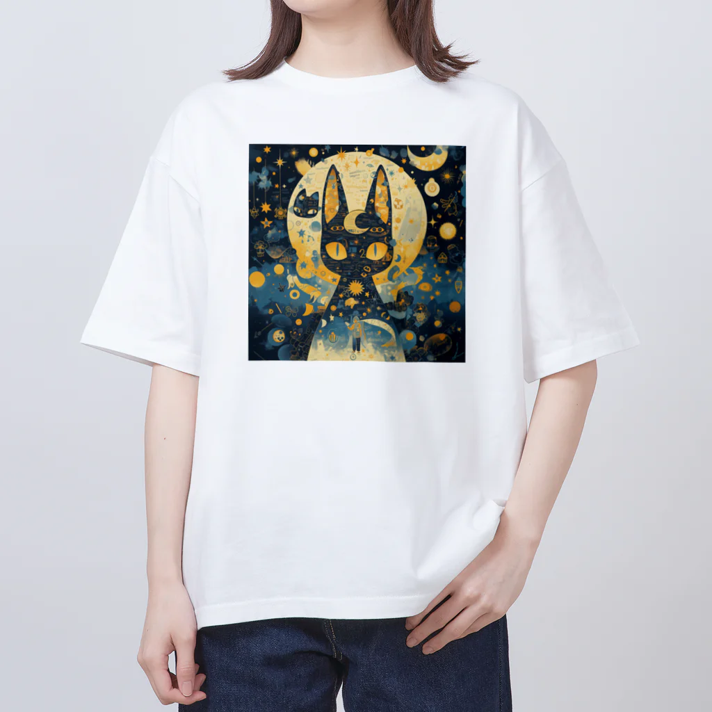 MIMIのあにまる王国の黒猫のルナは考える オーバーサイズTシャツ