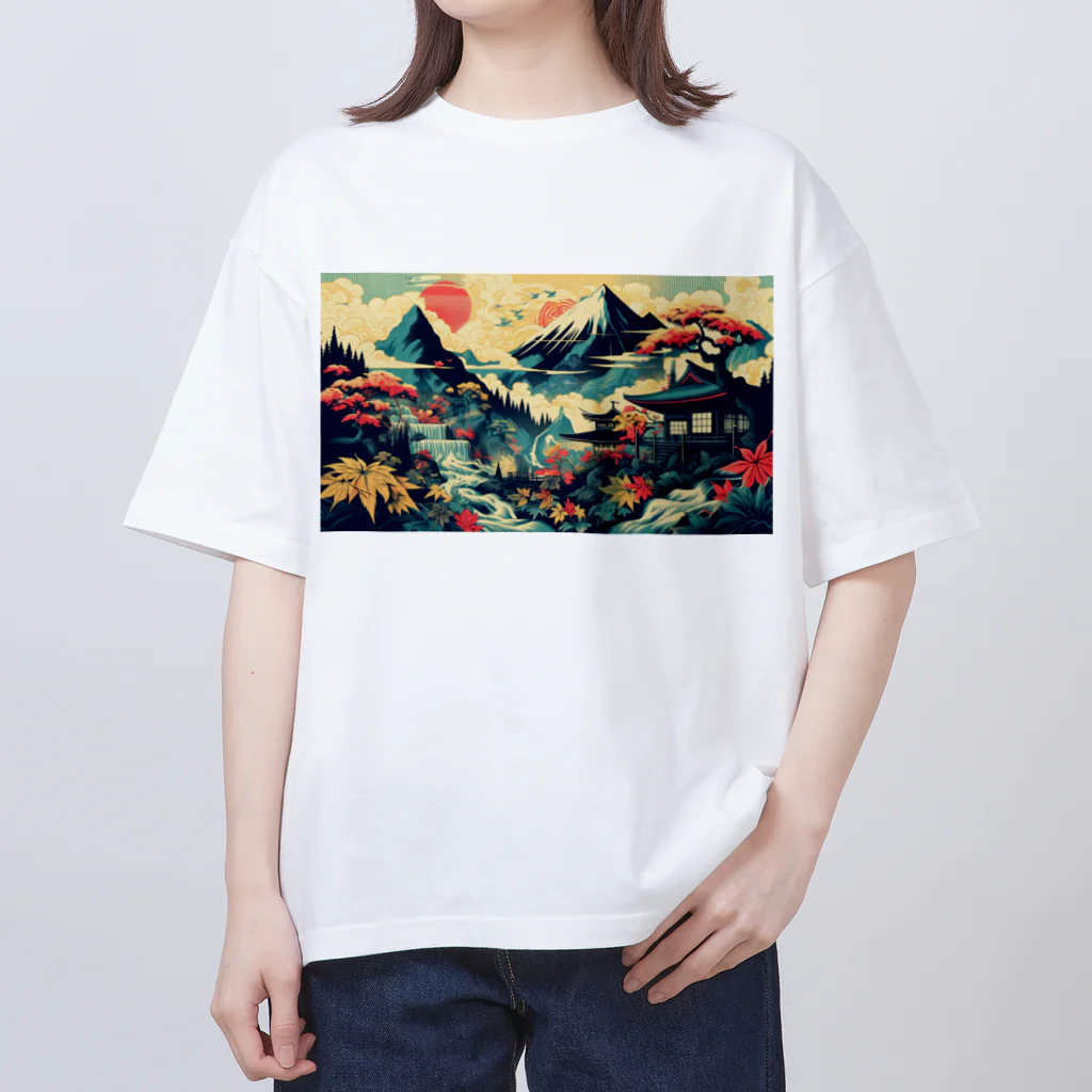 テクノ浮世絵の光彩を放つ自然 - 日本の山々 Oversized T-Shirt