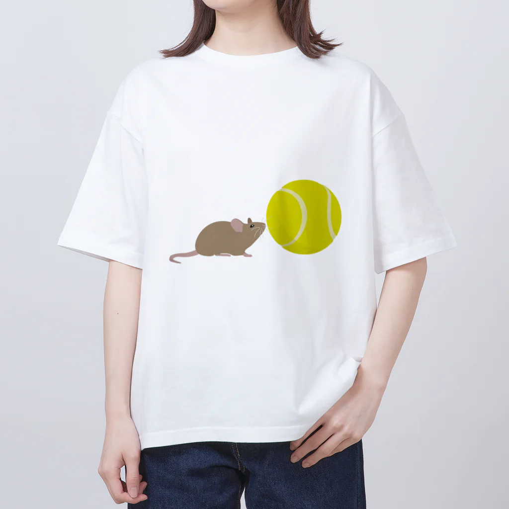 柴犬とテニスのネズミとテニスボール オーバーサイズTシャツ