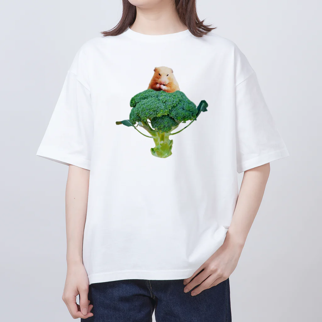 ハムスターが主なS.Hのハムスターオンブロッコリー Oversized T-Shirt