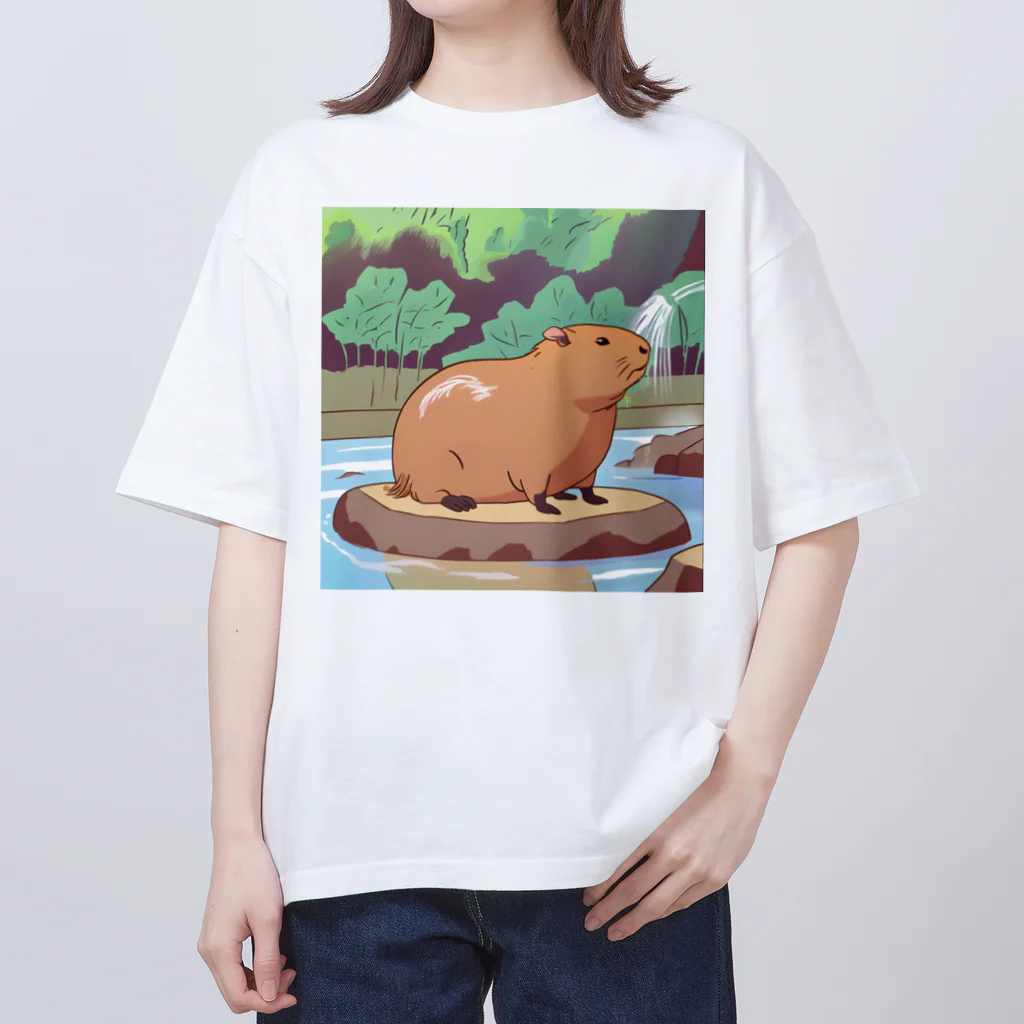 アマサキの癒しのアニメ調カピパラ オーバーサイズTシャツ