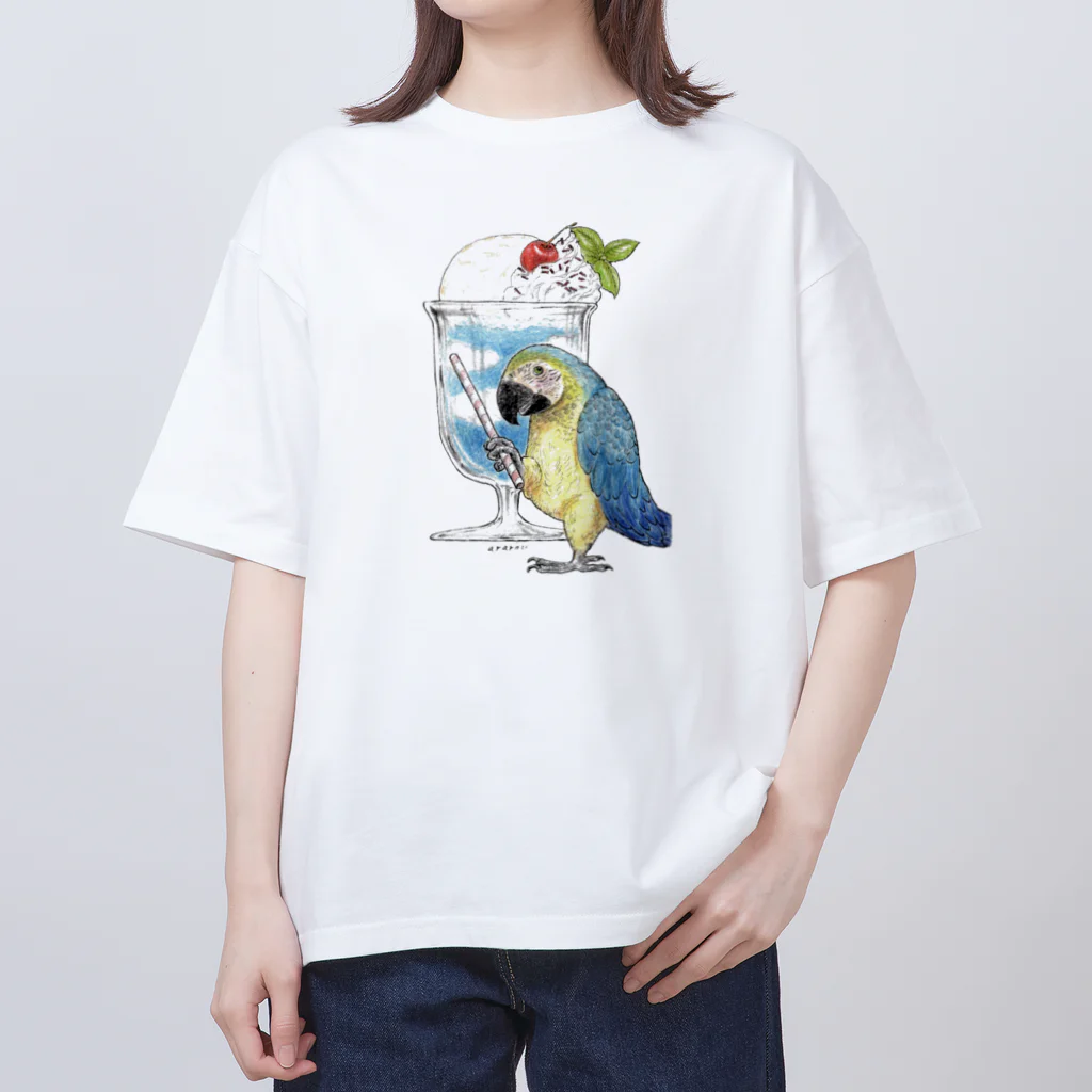 ねんこね。未来子のルリコンゴウインコ オーバーサイズTシャツ