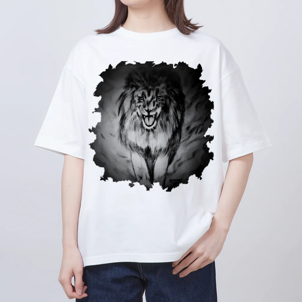 greetenのライオン　アートアニマル　モノクロ Oversized T-Shirt