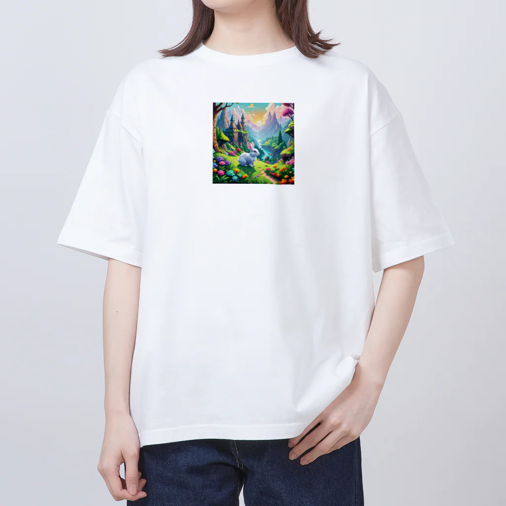 キラキラとどうぶつの魔法の国の白ウサギ オーバーサイズTシャツ