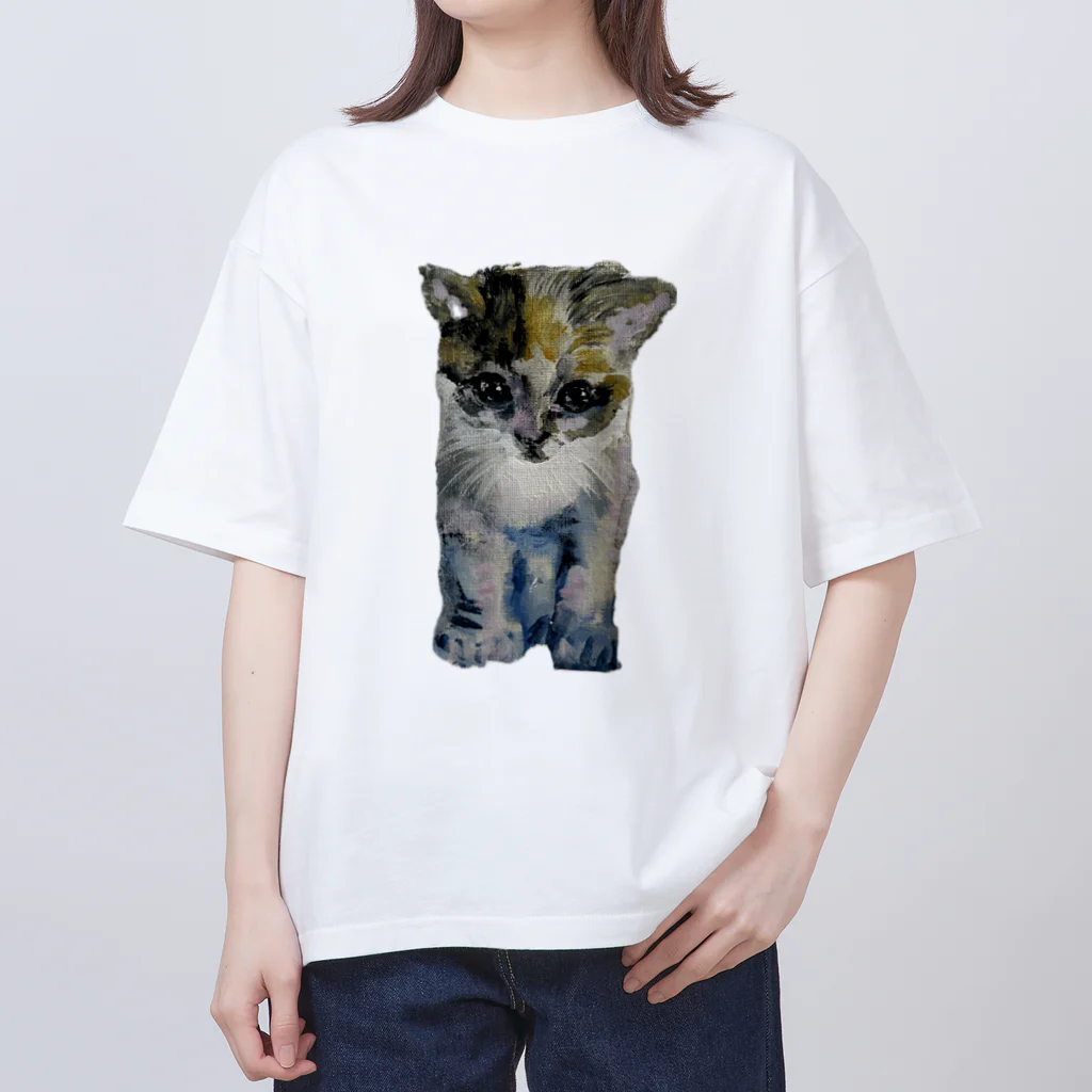 青い猫の真白 オーバーサイズTシャツ