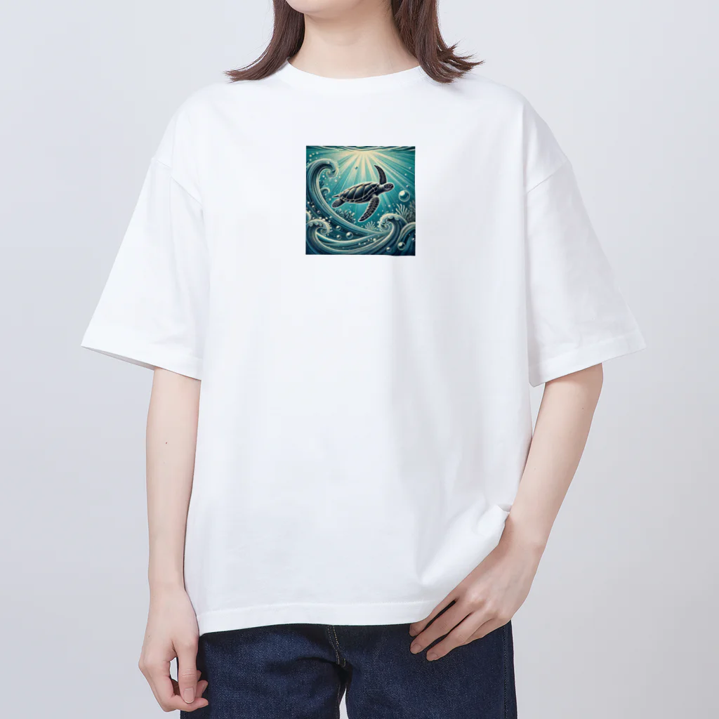 海の幸のウミガメと水流 オーバーサイズTシャツ