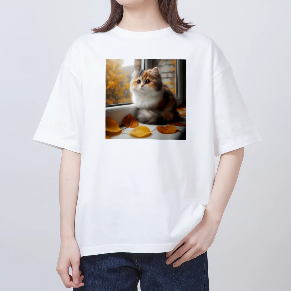 癒しの時間のかわいい三毛猫グッズ オーバーサイズTシャツ