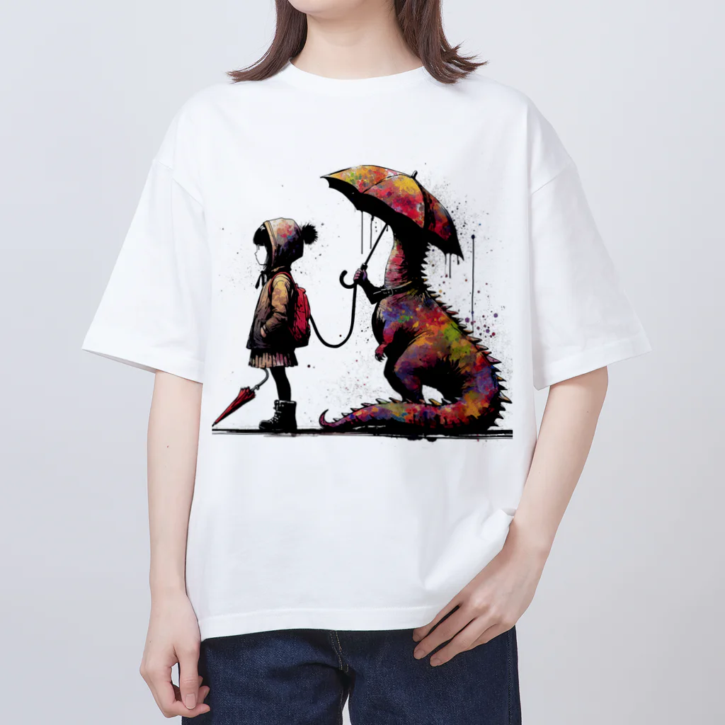 PALA's SHOP　cool、シュール、古風、和風、の恐竜と少女　Ⅳ オーバーサイズTシャツ