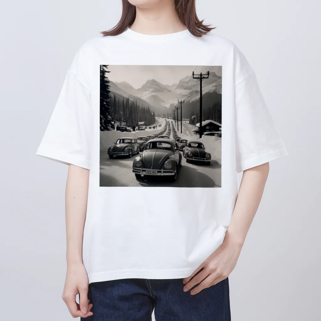 aircooled3の白黒ワーゲン大行列 オーバーサイズTシャツ