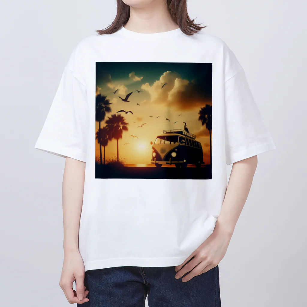 aircooled3のレトロなワーゲン 夕暮れビーチ 2 オーバーサイズTシャツ