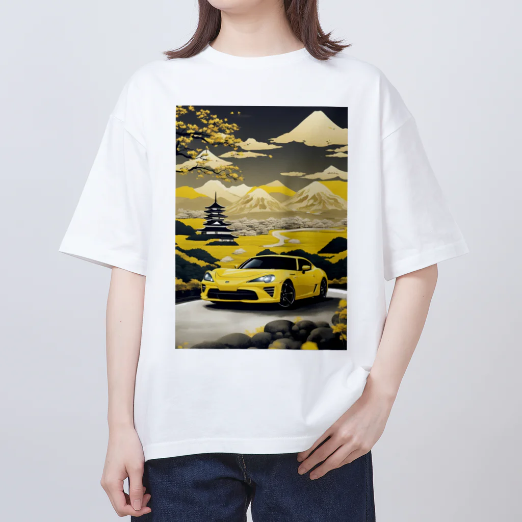 JapanCarStyleの黄色いスポーツカーと日本の風景4 Oversized T-Shirt