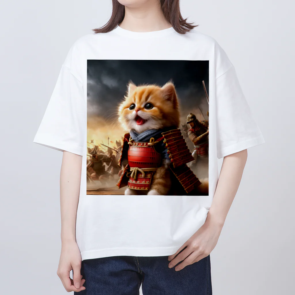 もふもふ日本史の戦ねこ オーバーサイズTシャツ