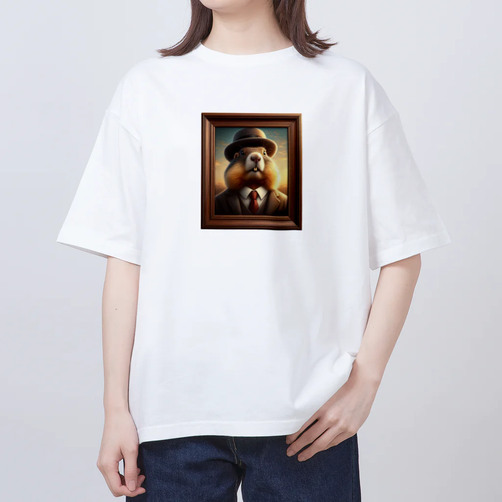 星川屋さんのマーモットの肖像画 Oversized T-Shirt