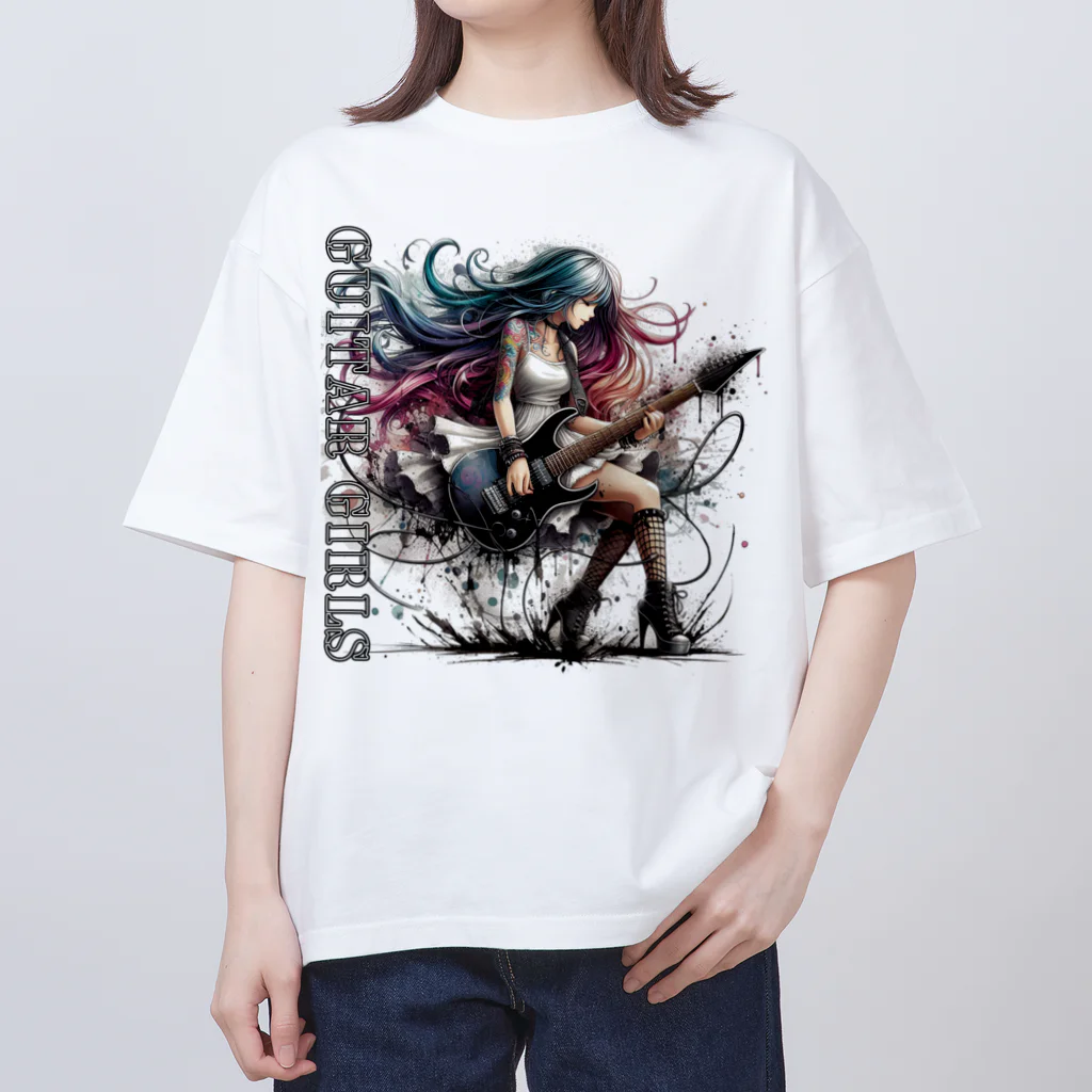 PALA's SHOP　cool、シュール、古風、和風、のGUITAR GIRLS　８ Oversized T-Shirt