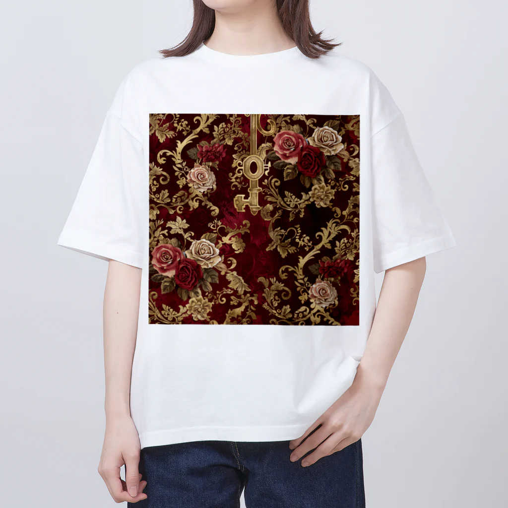 オンラインショップイエローリーフの赤い薔薇　白い薔薇　鍵　可愛い　 オーバーサイズTシャツ