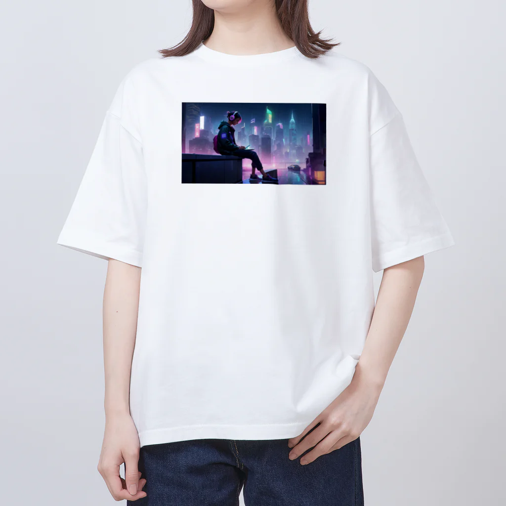 moesoraの音楽を聴く女性 オーバーサイズTシャツ