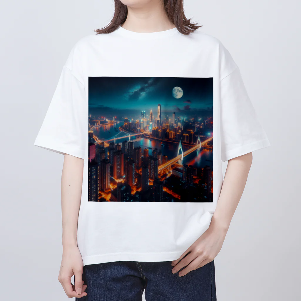 Teesignsの月夜に輝く未来都市 オーバーサイズTシャツ