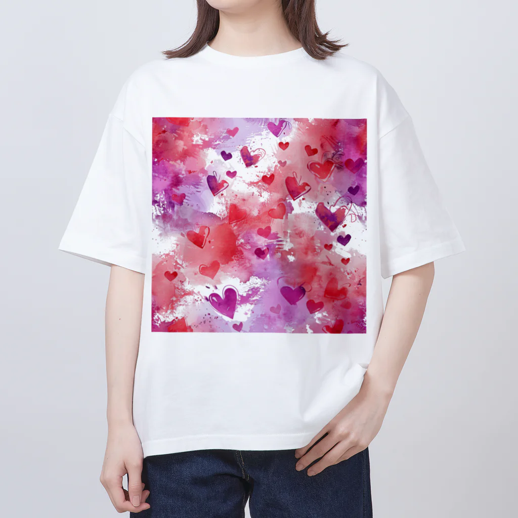 オンラインショップイエローリーフのハート　赤　ピンク　紫　可愛い Oversized T-Shirt