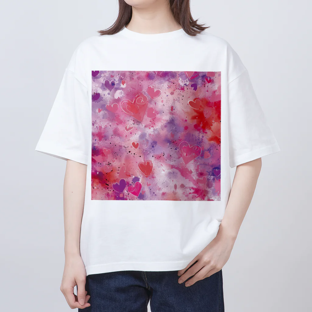 オンラインショップイエローリーフのハート　赤　ピンク　紫　可愛い Oversized T-Shirt