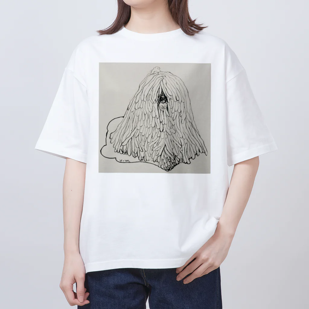 光平洋子のかしこいプーリー犬のイラスト  鉛筆画 歩く犬 Oversized T-Shirt
