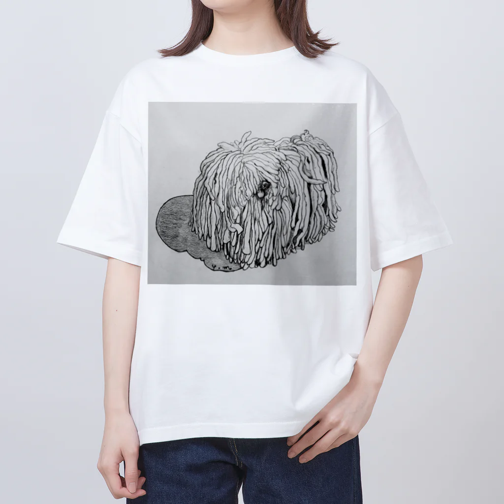 光平洋子のかしこいプーリー犬が振り向いた。puli illustration  Oversized T-Shirt