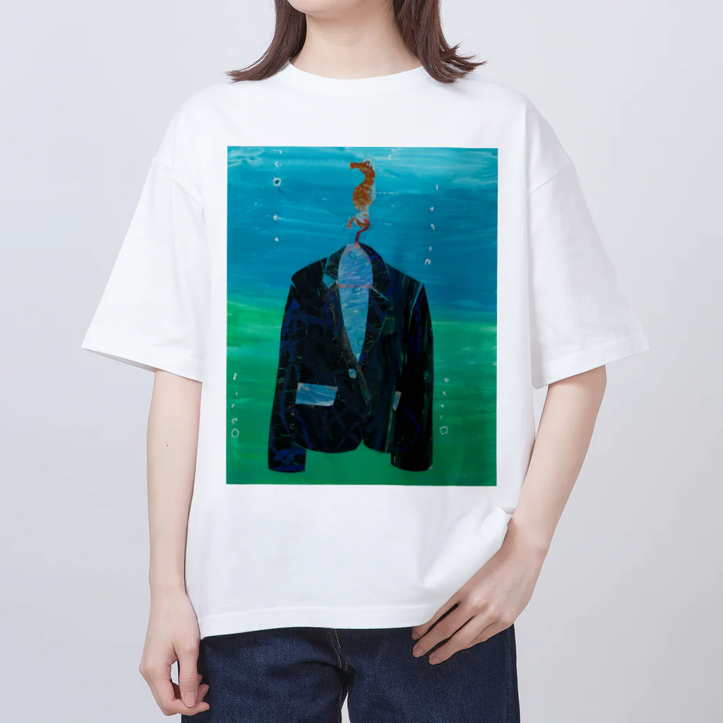 Yuhki | おばけのゆうき 公式オンラインショップ　【ちぎり絵・貼り絵のTシャツ・パーカー・スマホケース・バッグ・日用品・雑貨・文具・ドッグTシャツなど販売中】のタツノオトシゴのクリーニングやさん オーバーサイズTシャツ