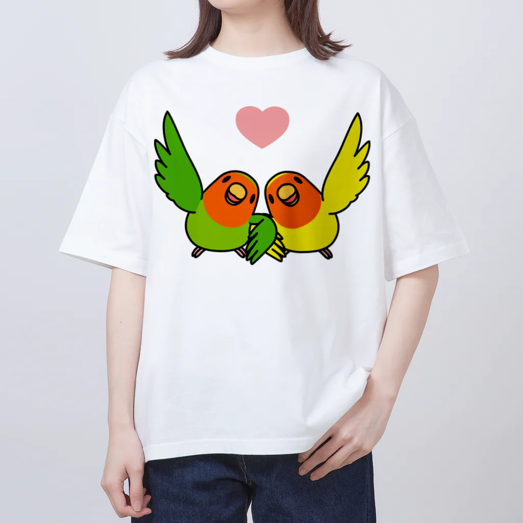 まめるりはことりのハイタッチなかよしコザクラインコ【まめるりはことり】 オーバーサイズTシャツ