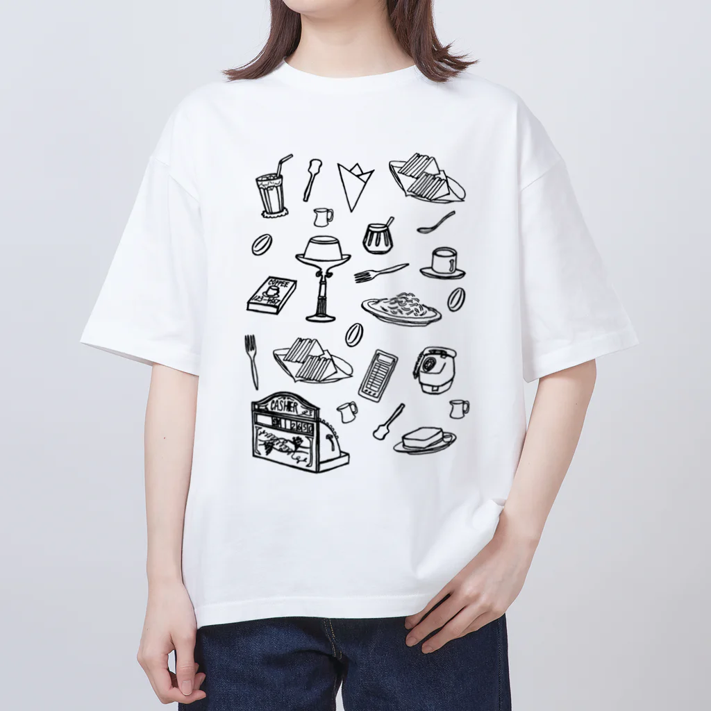 気ままに創作　よろず堂の純喫茶　モノクロ オーバーサイズTシャツ