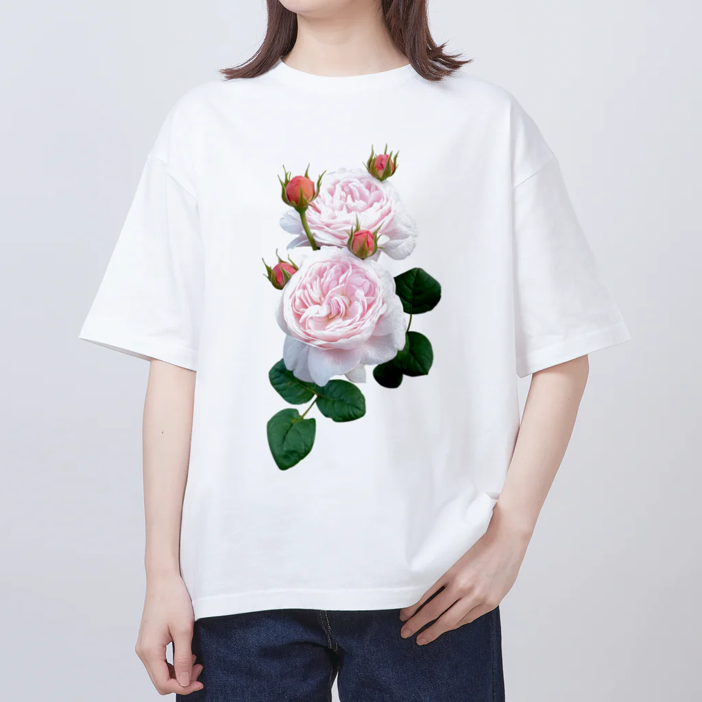 コマタヒチの蕾のついたピンクの薔薇 オーバーサイズTシャツ