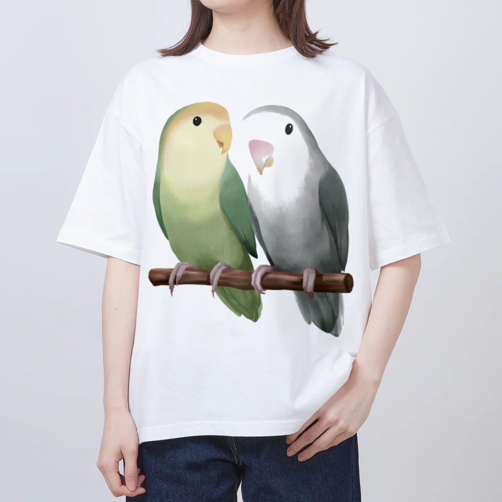 まめるりはことりのコザクラインコ　モーブとオリーブ【まめるりはことり】 オーバーサイズTシャツ