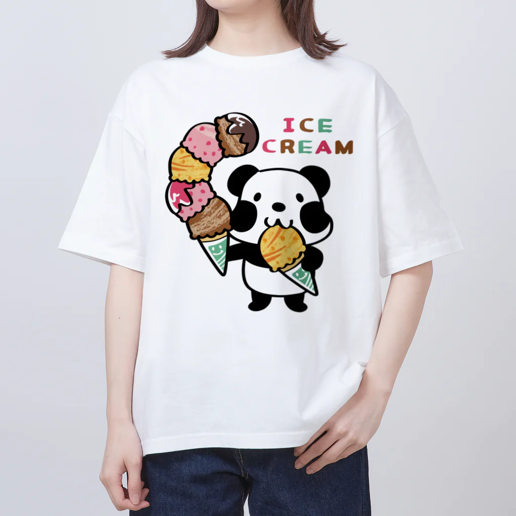 イラスト MONYAAT のCT54ズレぱんだちゃん　アイスを食べよう_bs オーバーサイズTシャツ