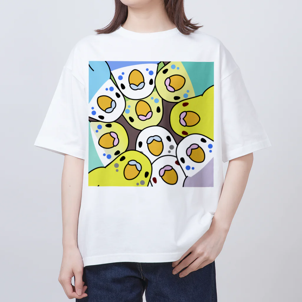 まめるりはことりのみっちりむっちり過密セキセイインコさん【まめるりはことり】 オーバーサイズTシャツ