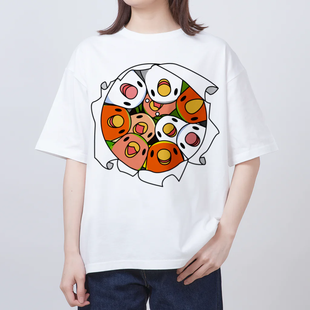 まめるりはことりの三密です！むちむちコザクラインコさん【まめるりはことり】 オーバーサイズTシャツ