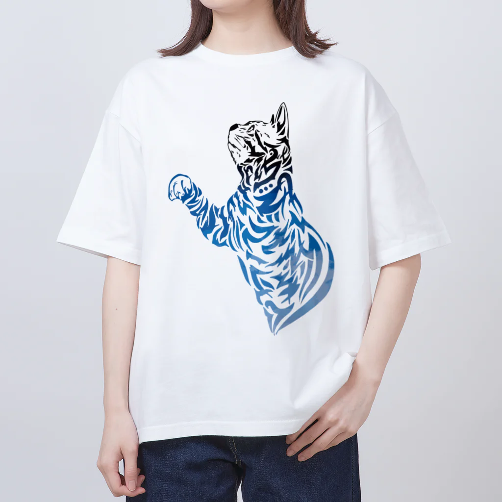 TRAVA design SHOPの猫トライバル×青空 Oversized T-Shirt