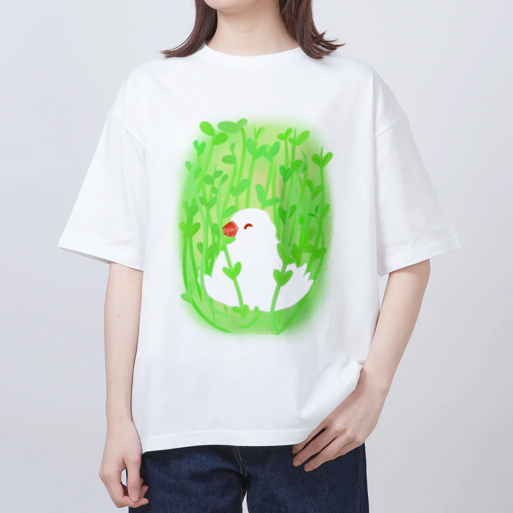 Lily bird（リリーバード）の豆苗まみれの白文鳥 オーバーサイズTシャツ