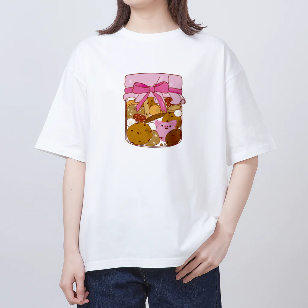 Draw freelyの瓶入りクッキーとぶたくん Oversized T-Shirt