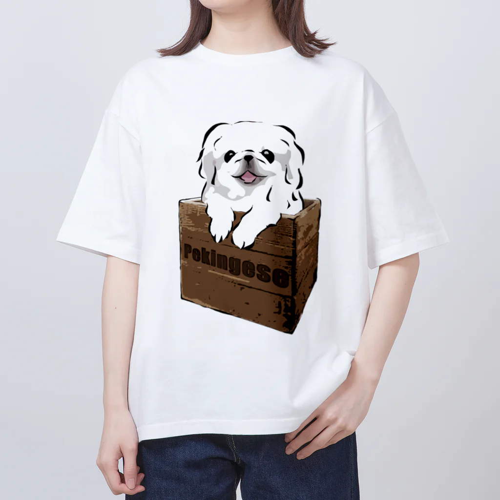 犬グッズの店しえるぶるーの箱入りペキニーズ(ホワイト) オーバーサイズTシャツ