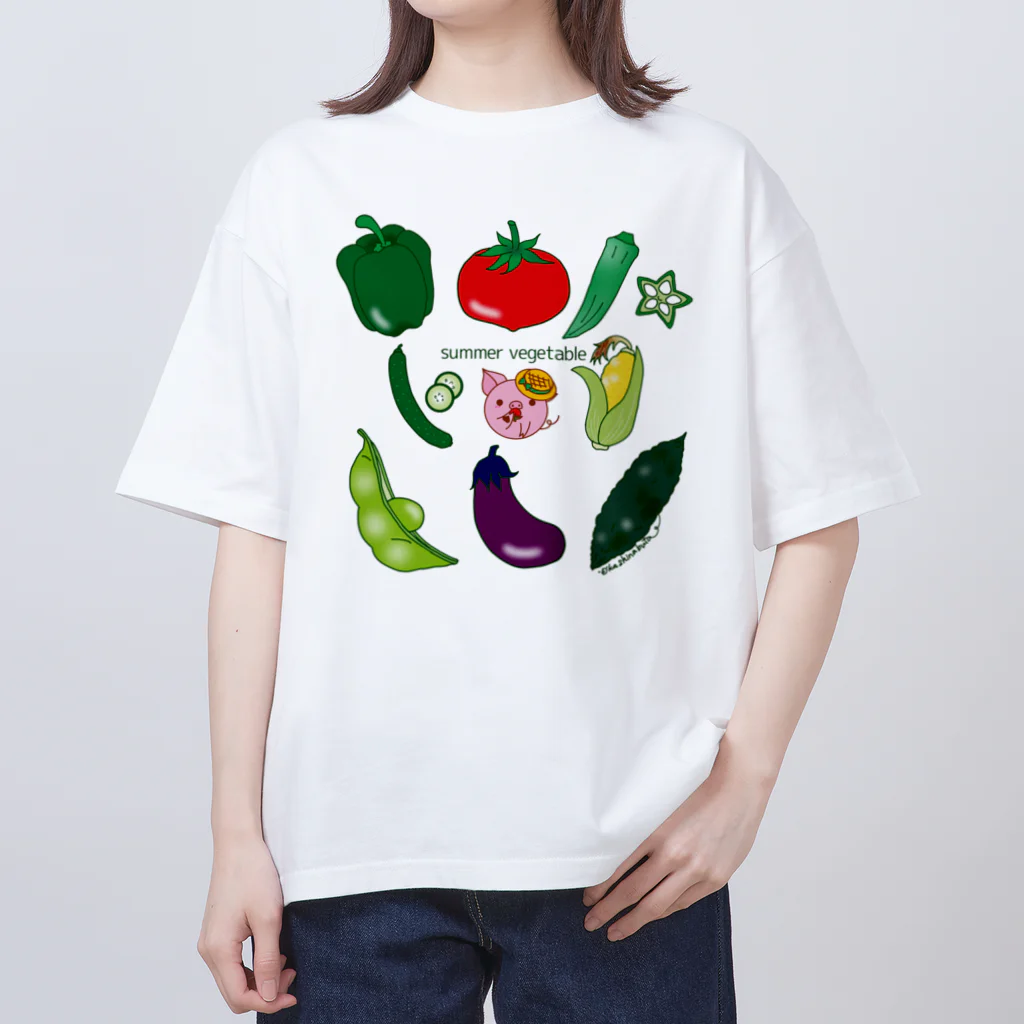 Draw freelyの夏野菜とぶたくん Oversized T-Shirt