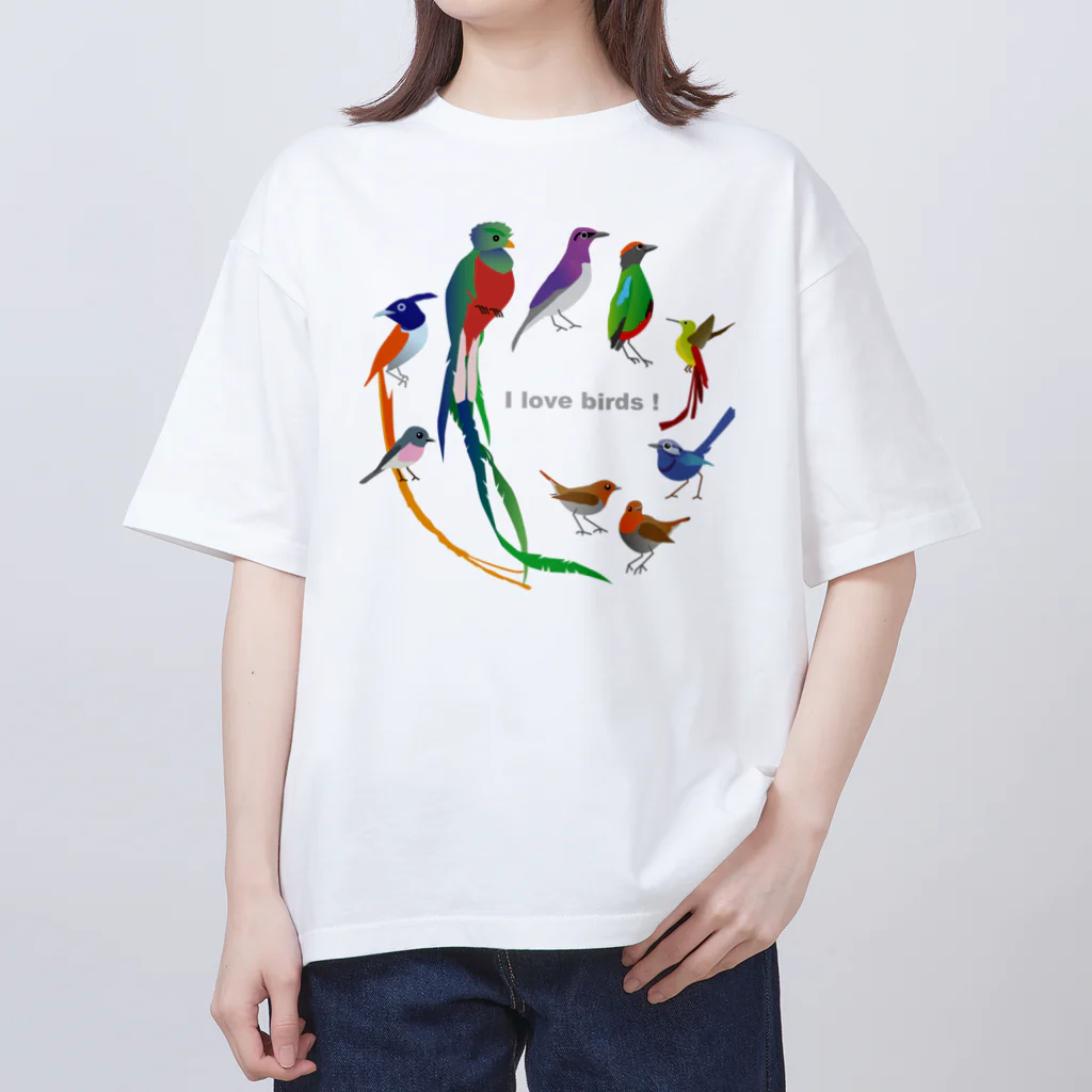 エダマメトイチ雑貨店のI love birds E 特大 オーバーサイズTシャツ