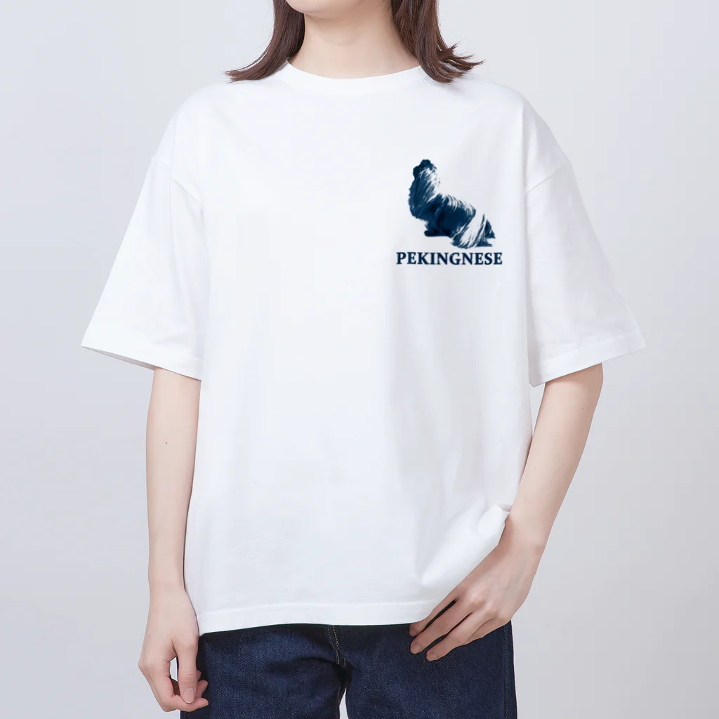 犬グッズの店しえるぶるーのロゴ風ペキニーズ(フォーン) Oversized T-Shirt