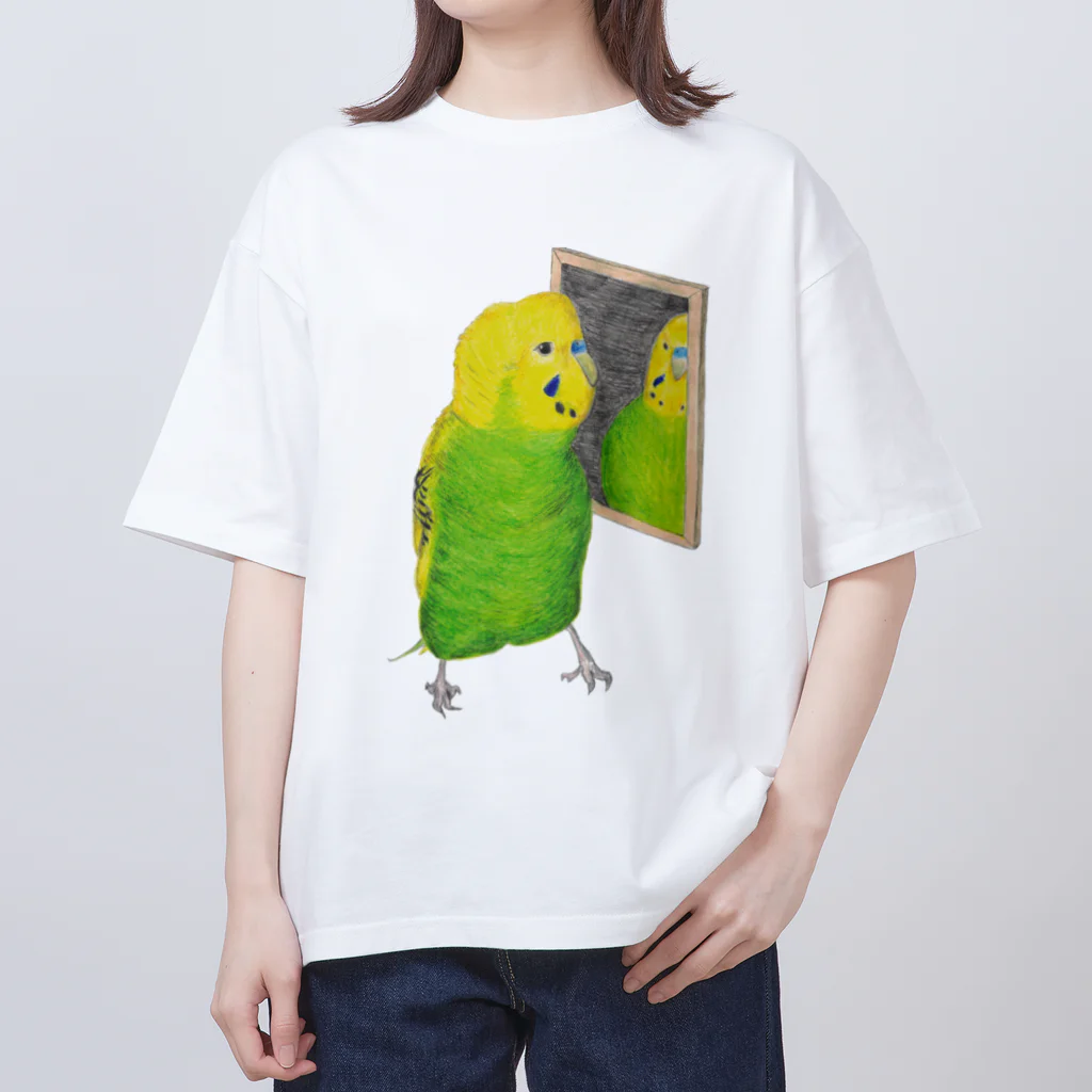 森図鑑の[森図鑑]セキセイインコと鏡 オーバーサイズTシャツ