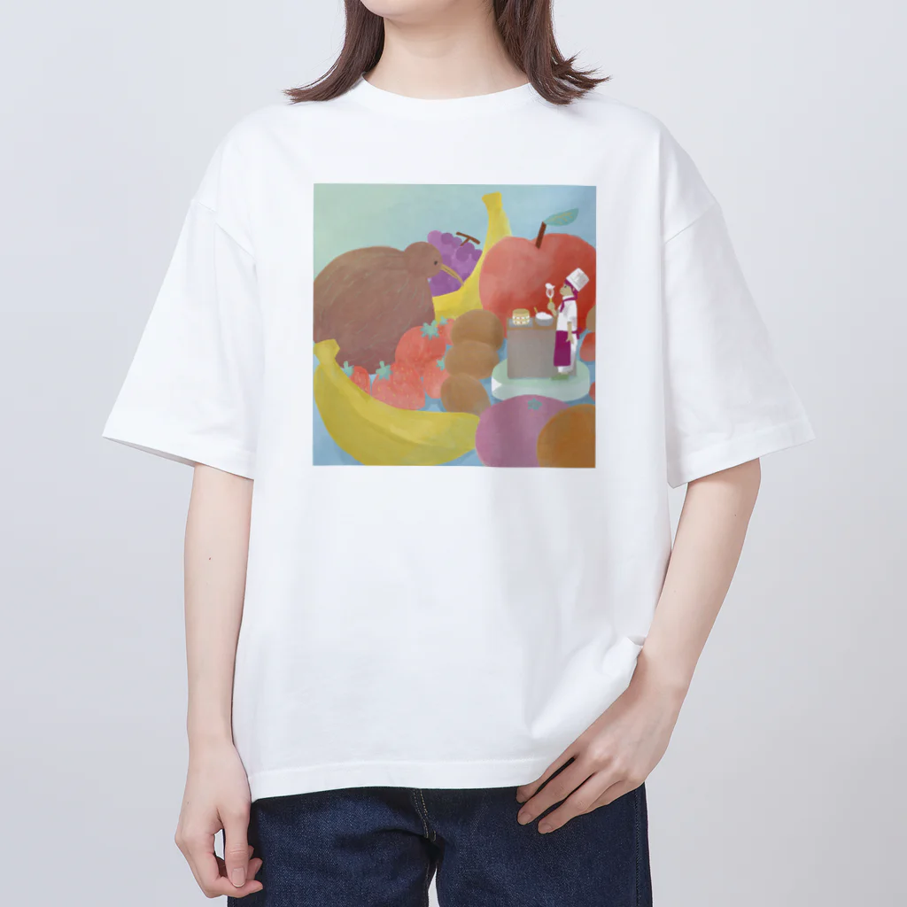 とりやまいろいろグッズのフルーツとパティシエ オーバーサイズTシャツ