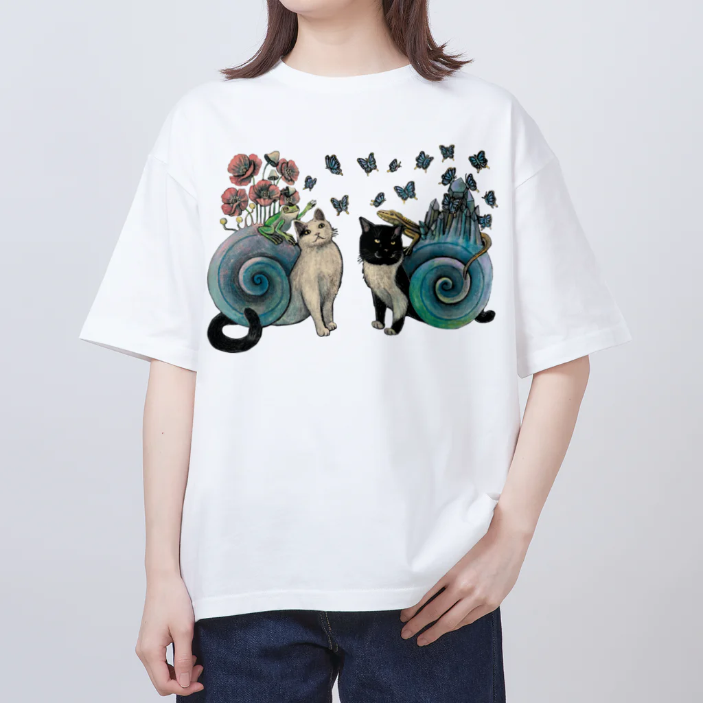 星月猫　徳島洋子の猫つむりににこ&タキ 猫 カタツムリ オーバーサイズTシャツ