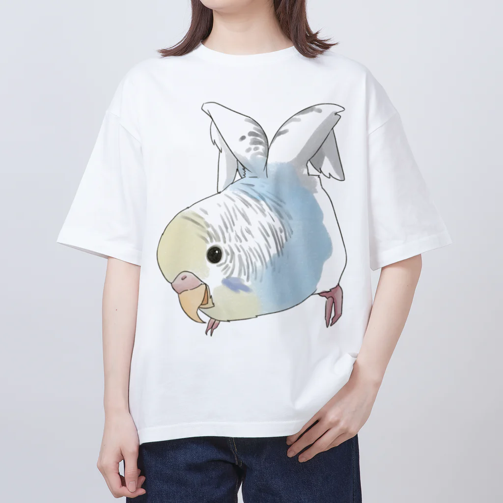 まめるりはことりのご機嫌羽セキセイインコちゃん【まめるりはことり】 オーバーサイズTシャツ