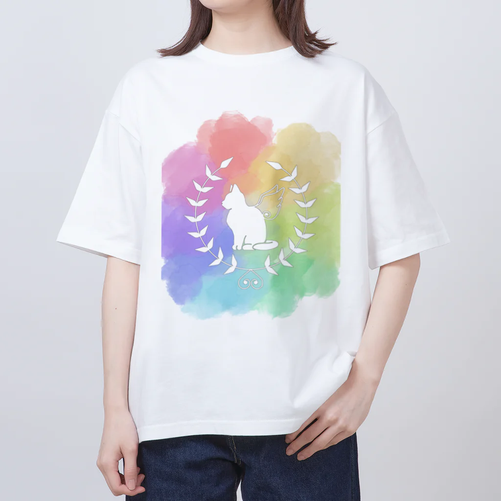 いろはにゃんこ堂の羽ねこさん(虹2) オーバーサイズTシャツ