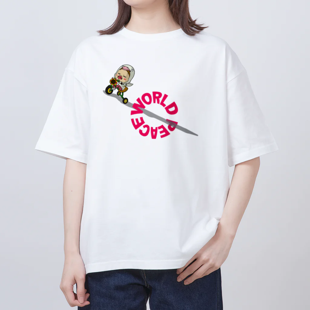 Siderunの館 B2の【バックプリント】世界平和だよ！さげみちゃん（円形文字） Oversized T-Shirt