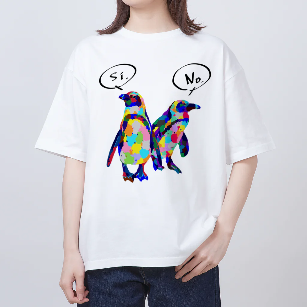 meiroのカラフルなペンギン_黒文字ver オーバーサイズTシャツ