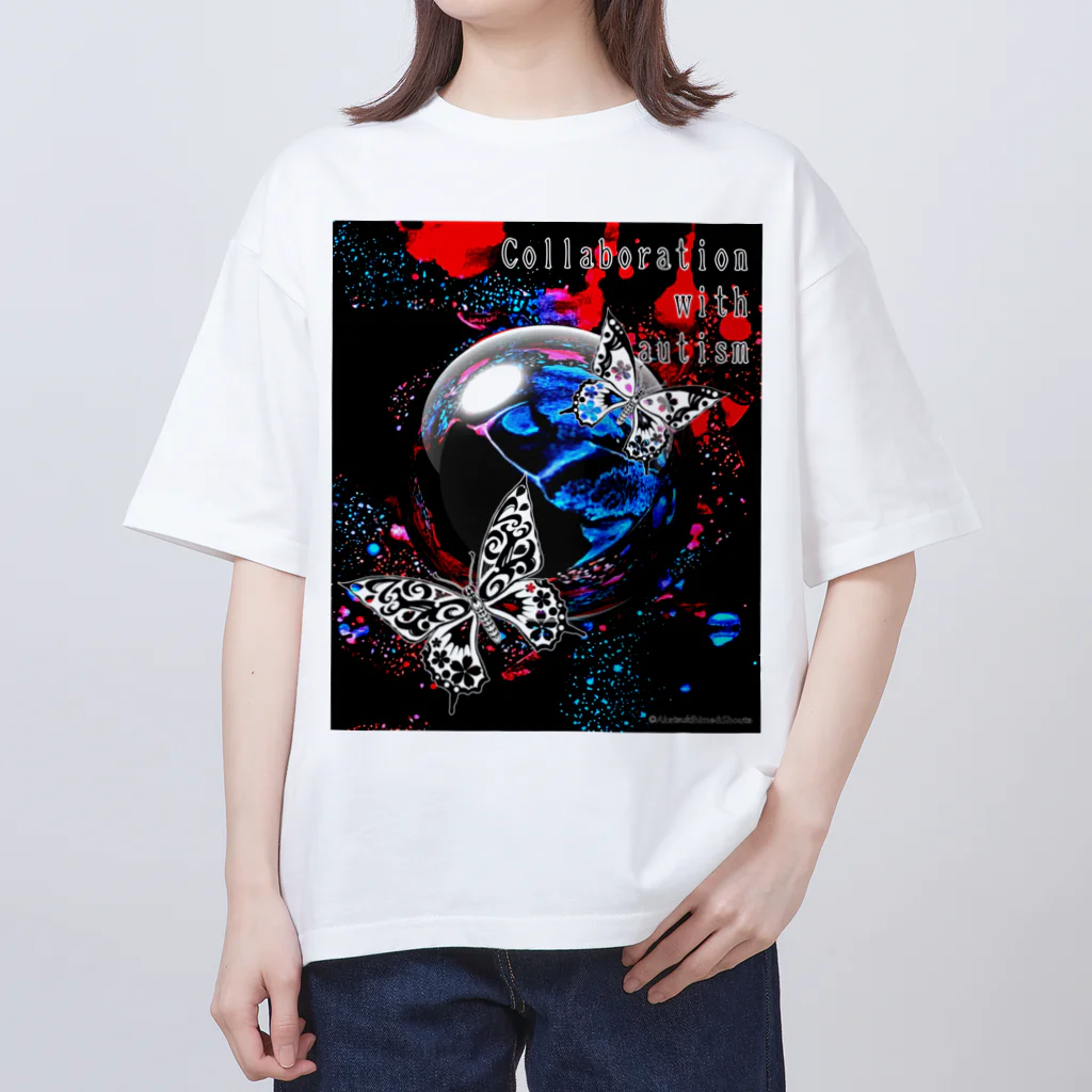 箱庭金魚❀暁姫のCollaboration with autism蝶スパッタリング オーバーサイズTシャツ