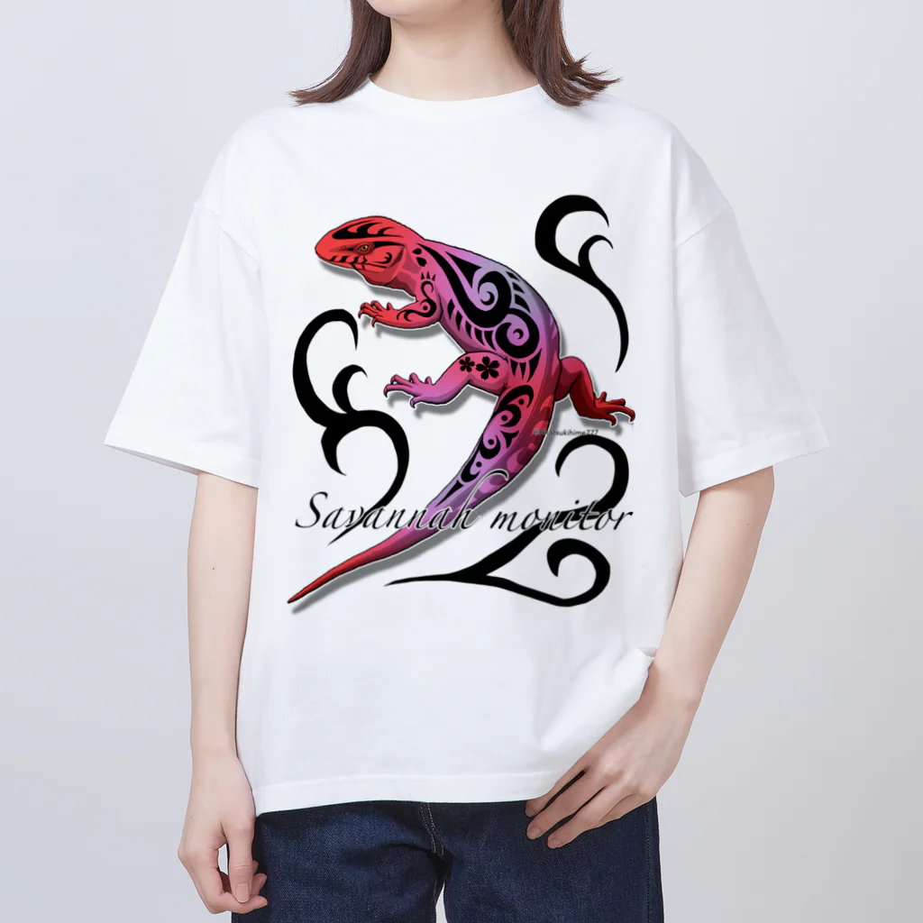 箱庭金魚❀暁姫のトライバル サバンナモニター 赤系 オーバーサイズTシャツ