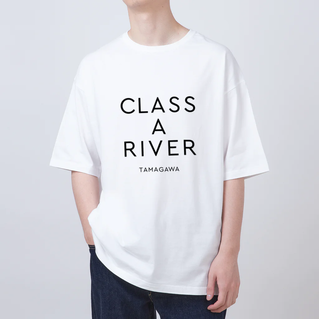 多摩川グッズストア SUZURI店のCLASS A RIVER［TAMAGAWA］ブラック Oversized T-Shirt